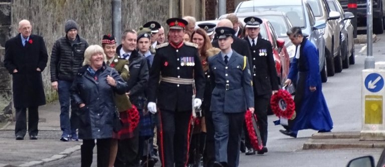 Alloa as Lord-Lieutenant leads  the Parade from St Mungo's Parish Church