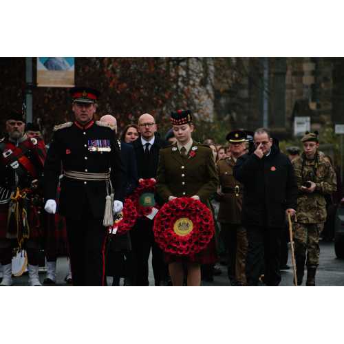 Lord-Lieutenant Johnny Stewart with Cadet lead the Official Party to the War Memorial in Alloa