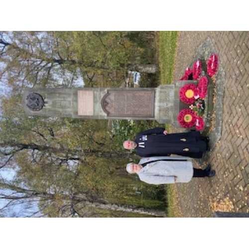 Deputy Lieutenant Sheila Bulloch with Rev Mike Goodison at the Menstrie Memorial